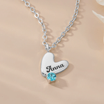 Personalised Birthstone Heart Pendant Necklace with Name Birthday Daily Wear Anniversary Gift for Mum Grandma Woman