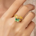 Personalised Birth Butterfly Sterling Silver Ring with Name Minimalist Jewellery Birthday Anniversary Gift for Bestie Bridesmaid