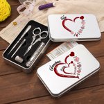 Personalised Family Heart Design Tin Box and 6 Pcs Sewing Tools Set with Kid Names Christmas Birthday Gift for Tailor Sewing Lover