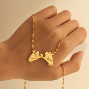 Personalized Pinky Promise Hand Pendant Necklace with Name Dainty Jewellery Daily Wear Birthday Gift for Couple