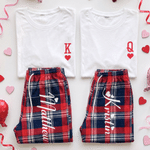 Personalised Romantic King and Queen Matching Pyjamas with Name Lounge Wear Anniversary Gift for Couple Newlyweds