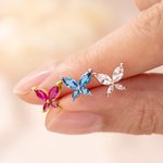 Personalized Small Birthstone Butterfly Stud Earrings Minimalist Jewellery Birthday Anniversary Wedding Gift for Besties Bridal Women