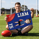 Personalised Cartoon AFL Character Quick Dry Waffle Sport Towel with Name and Carabiner Team Birthday Gift for AFL Lovers