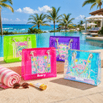 Personalized Ocean Animals Tropical Pattern Multicolour Holographic Clear Tote Bag with Name Beach Party Travel Holiday Birthday Gift for Friends