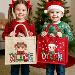 Personalised Cute Cartoon Character Eco-Friendly Large-Capacity Jute Tote Bag with Art Name Christmas Party Gift for Children