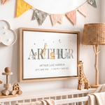 Personalised Watercolour Cartoon Animals Name Canvas Prints with Birth Message Nursery Decor Ship from USA Housewarming Gift for New Parents