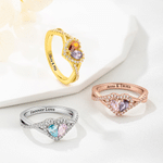 Personalized Twin Birthstone Heart Ring with Engraved Name Dainty Jewellery Birthday Anniversary Valentine's Day Gift for Women