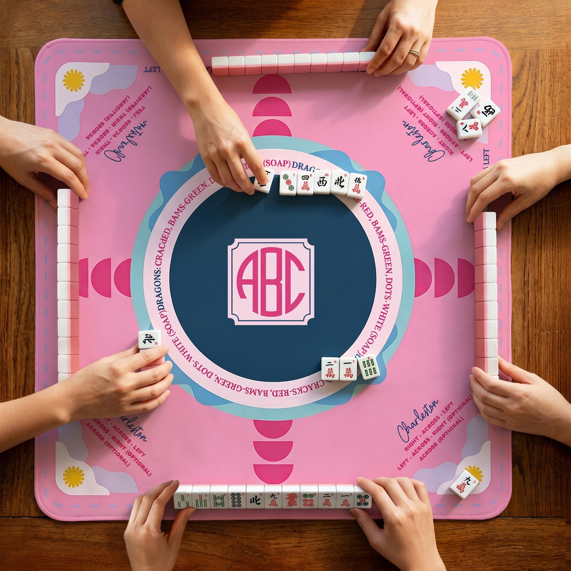 Individuell gestaltete, rutschfeste Mahjong-Matte im Charleston-Design mit Buchstabe und Aufbewahrungstasche – das perfekte Geburtstagsgeschenk für Mahjong-Liebhaber zum Mahjong-Club-Abend
