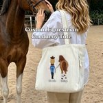 Personalized Horse Riding Theme Large Capacity Corduroy Tote Bag with Name Travel Essential Birthday Gift for Horse Lovers