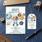 Personalized First Trip Around The Sun Astronaut Invitation Card with Name Time and Photo 1st Birthday Party Gift for Parents