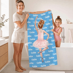 Personalized Cartoon Ballet Girl Quick Dry Soft Oversized Beach Towel with Name Summer Vacation Beach Party Birthday Gift for Girl Ballet Dancer Lover