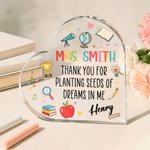 Personalized Book Apple Cartoon Pattern Heart Acrylic Plaque with Name and Text Teacher's Day Appreciation Gift for Teachers