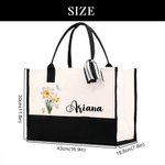 Personalised Birth Flower Large Tote Bag Portable Makeup Bag with Name Travel Accessories Birthday Gift for Women