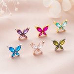 Personalized Small Birthstone Butterfly Stud Earrings Minimalist Jewellery Birthday Anniversary Wedding Gift for Besties Bridal Women