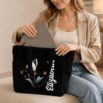Personalized Constellation Birth Flower Large Capacity Corduroy Tote Bag with Name Daily Use Birthday Gift for Women