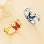 Personalised Birth Butterfly Sterling Silver Ring with Name Minimalist Jewellery Birthday Anniversary Gift for Bestie Bridesmaid