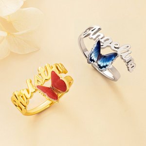 Personalised Birth Butterfly Sterling Silver Ring with Name Minimalist Jewellery Birthday Anniversary Gift for Bestie Bridesmaid