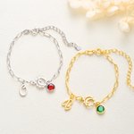 Personalised Sun Moon Star Birthstone Exquisite Bracelet with Initial Anniversary Birthday Gift for Woman Mum