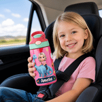 Personalized Dinosaur Cartoon Character Name 16 oz Kid's Water Bottle with Silicone Straw and Handle Back to School Birthday Gift for Boys Girls
