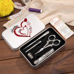 Personalised Family Heart Design Tin Box and 6 Pcs Sewing Tools Set with Kid Names Christmas Birthday Gift for Tailor Sewing Lover