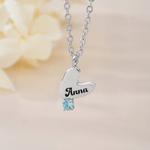Personalised Birthstone Heart Pendant Necklace with Name Birthday Daily Wear Anniversary Gift for Mum Grandma Woman