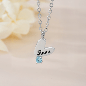 Personalised Birthstone Heart Pendant Necklace with Name Birthday Daily Wear Anniversary Gift for Mum Gran Woman