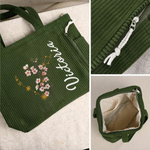 Personalized Constellation Birth Flower Large Capacity Corduroy Tote Bag with Name Daily Use Birthday Gift for Women