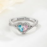 Personalized Twin Birthstone Heart Ring with Engraved Name Dainty Jewellery Birthday Anniversary Valentine's Day Gift for Women