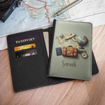 Personalized Global Travel Theme PU Leather Passport Holder with Name Daily Use Travel Birthday Gift for Traveller Family Friend