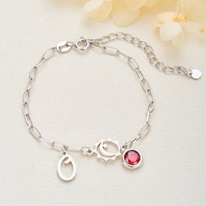 Personalised Sun Moon Star Birthstone Exquisite Bracelet with Initial Anniversary Birthday Gift for Woman Mum