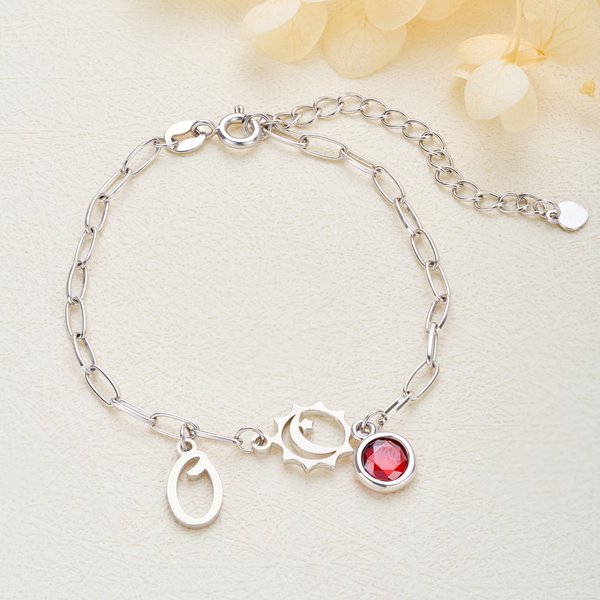 Personalised Sun Moon Star Birthstone Exquisite Bracelet with Initial Anniversary Birthday Gift for Woman Mum