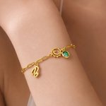 Personalised Sun Moon Star Birthstone Exquisite Bracelet with Initial Anniversary Birthday Gift for Woman Mum