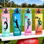 Personalized Cartoon AFL Player Silhouette 32 oz Water Bottle with Name and Number Outdoor Activities Birthday Game Day Gift for AFL Enthusiast Friend