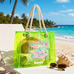 Personalized Ocean Animals Tropical Pattern Multicolour Holographic Clear Tote Bag with Name Beach Party Travel Holiday Birthday Gift for Friends