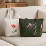 Personalized Constellation Birth Flower Large Capacity Corduroy Tote Bag with Name Daily Use Birthday Gift for Women