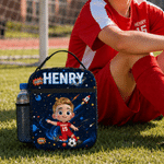 Personalised Football Theme 3D Cartoon Character Lunch Bag with Name Back to School Birthday Gift for Boys Girls