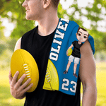 Personalised Cartoon AFL Character Quick Dry Waffle Sport Towel with Name and Carabiner Team Birthday Gift for AFL Lovers
