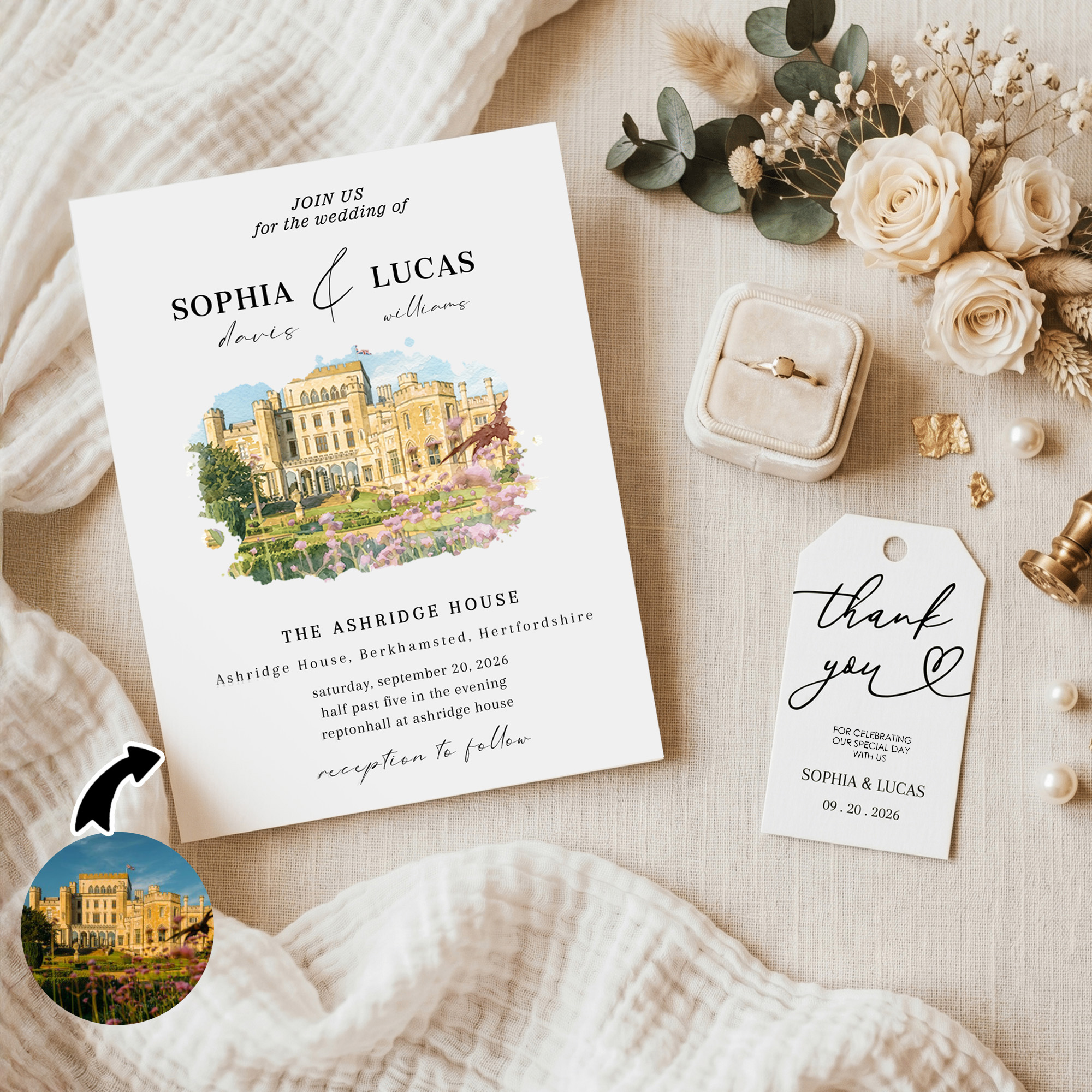 Personalized Watercolor Photo Wedding Greeting Card Invitation with Gift Label and Wedding Message Wedding Engagement Party Gift for Bride Bridegroom