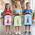 Personalized Colourful Fashion Cartoon Character Backpack Lunch Bag Pencil Case with Name Back to School Set of 3 Birthday Gift for Kid