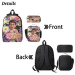 Personalised Birth Flower Photo Backpack Pencil Case Lunch Bag Set with Name Back To School Birthday Gift for Kids Boys Girls