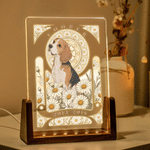 Veilleuse LED en acrylique personnalisée avec photo de votre animal de compagnie, fleur de naissance, nom et date — Décoration d'intérieur, cadeau d'anniversaire ou de condoléances pour les amoureux d