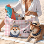 Personalised Watercolour Pet Photo Stripe Beach Tote Bag with Name Beach Holiday Swimming Pool Party Birthday Gift for Pet Owner Lover