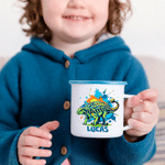 Personalised Ink Splatter Cartoon Dinosaur Multicolour 12 oz Enamel Mug with Name Birthday Christmas Gift for Kids Dinosaur Lovers