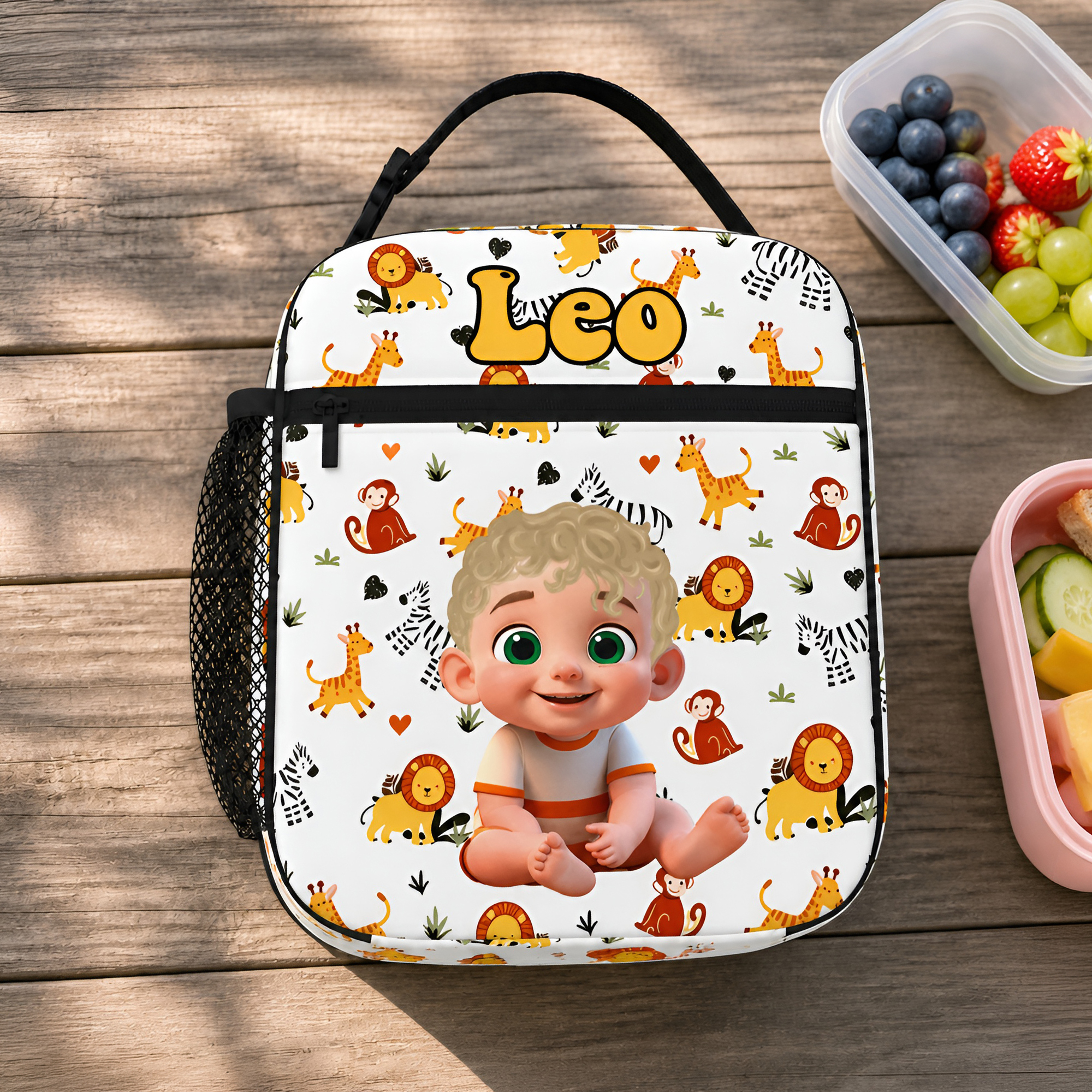 Personalisierte isolierte Lunch-Tasche in Q-Version mit Cartoon-Figur für Kinder, mit Namen – ideal für den täglichen Weg zur Schule, als Geburtstagsgeschenk für Kinder und Schüler