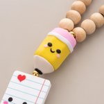 Personalised Teacher Lanyard Custom Name Title Cute Handmade Clay Pencil Wooden Beaded Badge Holder Back to School Appreciation Gift for Women