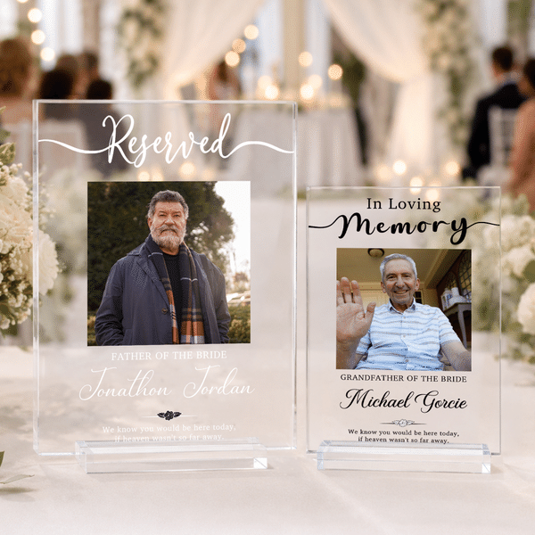 Personalised In Loving Memory Minimalist Style Acrylic Plaque with Name Photo and Base Home Decor Wedding Gift for Newlyweds Couples