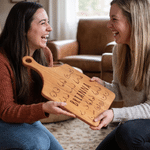 Personalised Boob Pattern Wooden Reversible Charcuterie Chopping Board with Engraved Name and Grip Housewarming Birthday Gift for Family Friends