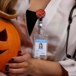 Personalised Ghost Pumpkin Spider  Glitter Acrylic Badge Reel with Name Halloween Gift for Doctor Teacher