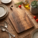 Personalised Boob Pattern Wooden Reversible Charcuterie Chopping Board with Engraved Name and Grip Housewarming Birthday Gift for Family Friends