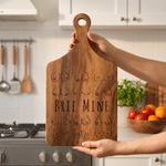 Personalised Boob Pattern Wooden Reversible Charcuterie Chopping Board with Engraved Name and Grip Housewarming Birthday Gift for Family Friends